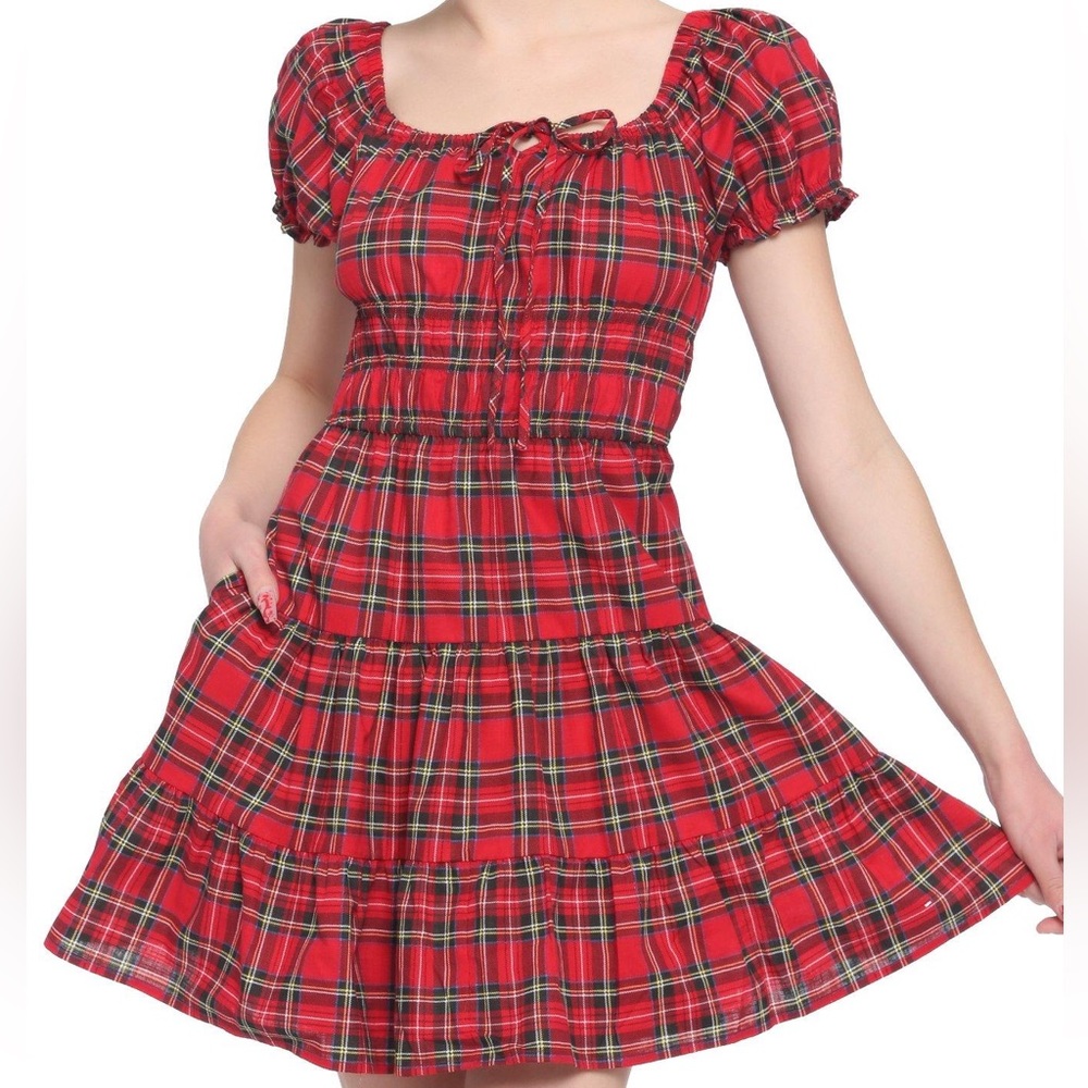 Red Plaid Tie-Front Babydoll Dress